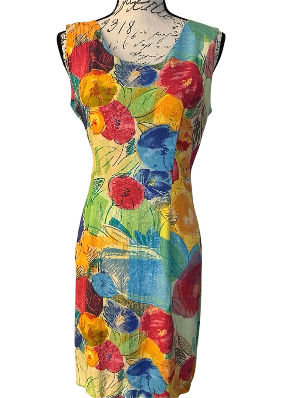 Jams World Sleeveless Multi-Color Floral Sheath Vintage Dress w/ Hidden Zipper